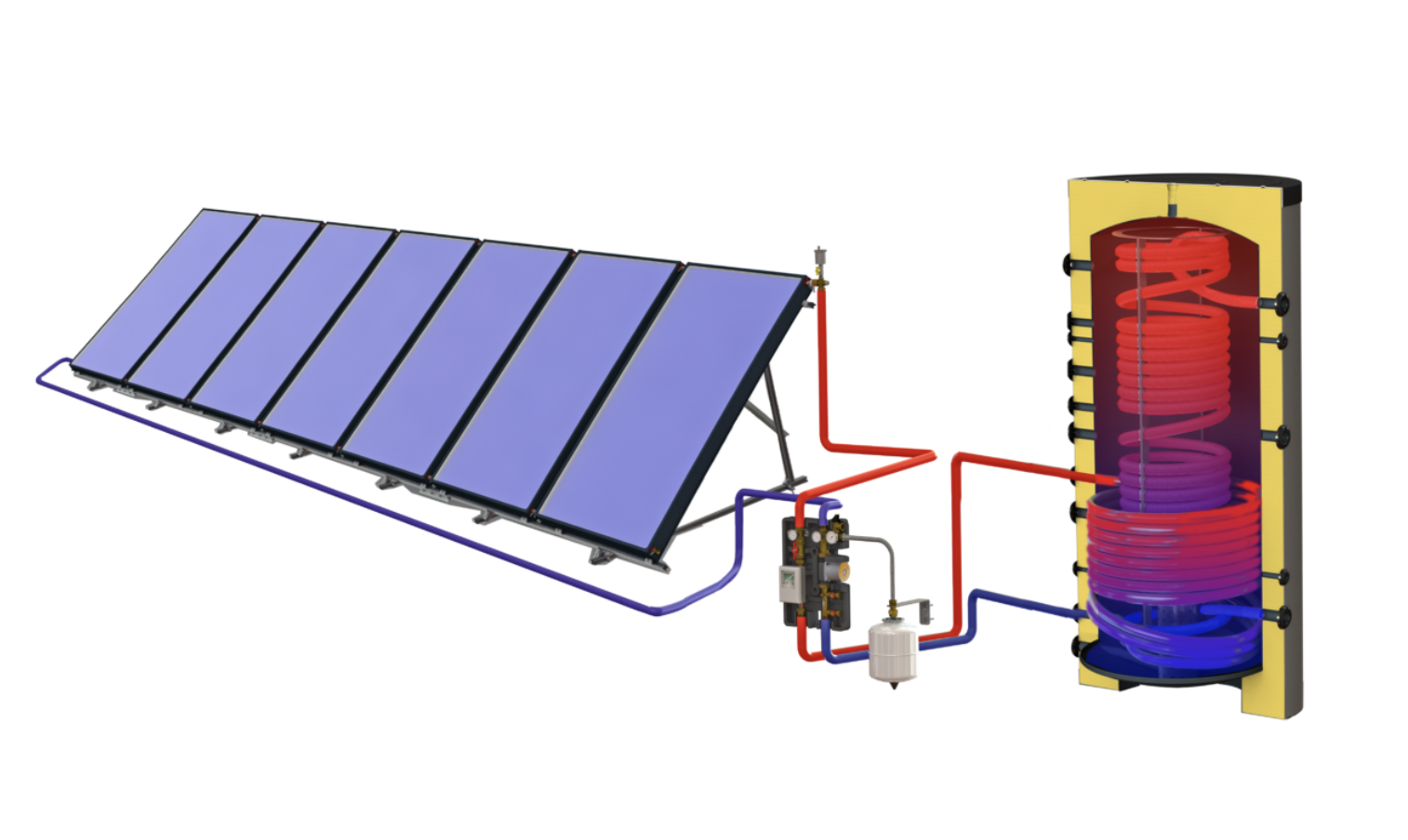 Hot water with flat-plate collectors
